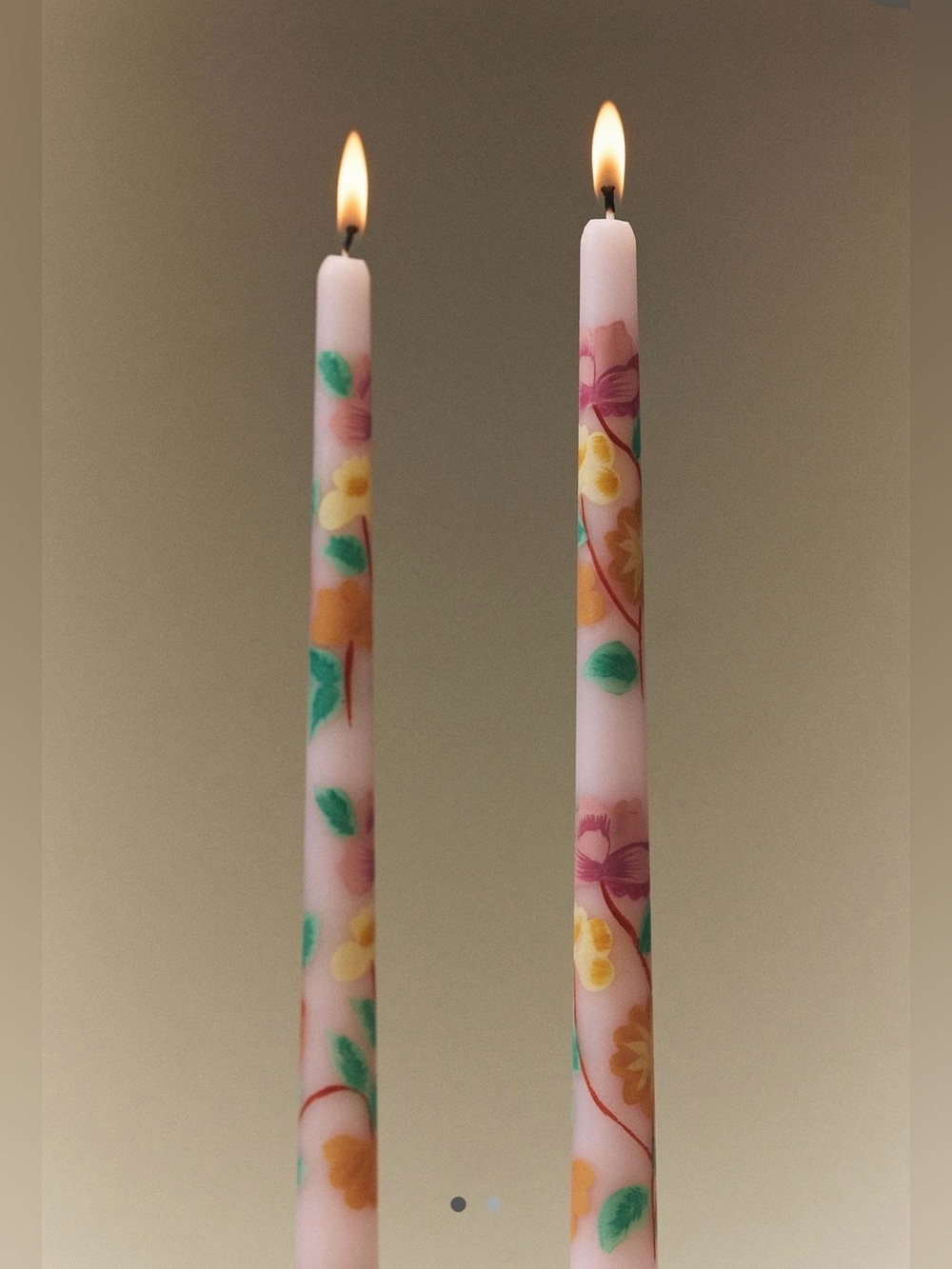 Anthropologie Floral Jade Taper Candles in Pink, Set of 2
